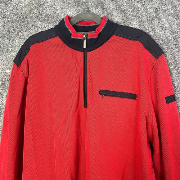 Bugatti Sweater Mens XXLarge Red Soft cotton Quarter Zip Long Sleeve LOGO - Picture 3 of 10